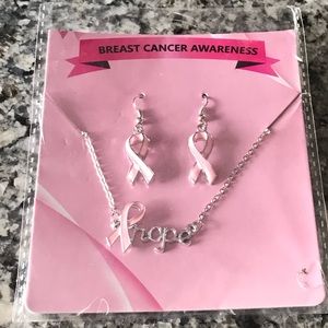 Breast Cancer Awareness necklace and earrings set